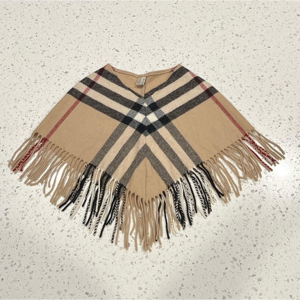 Burberry Tan Plaid Fringe Kids Cape